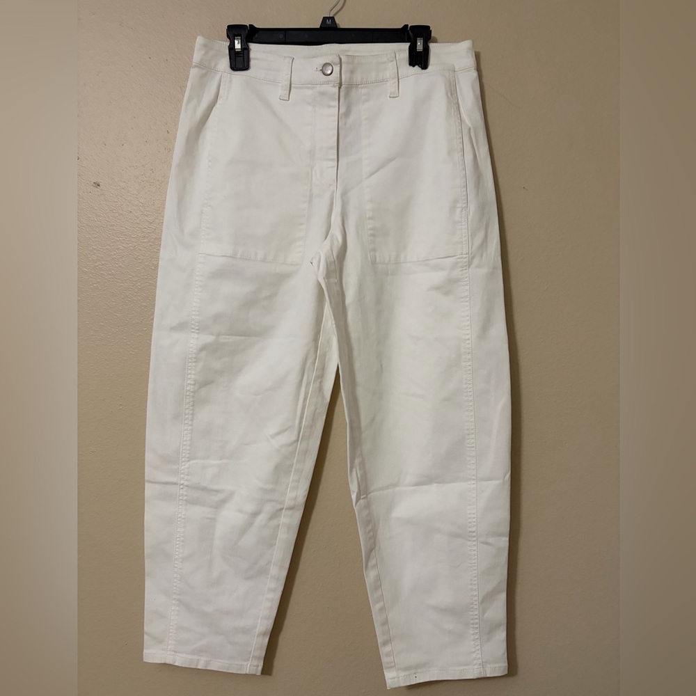 Eileen Fisher Cropped White High-Waist Utility Pants